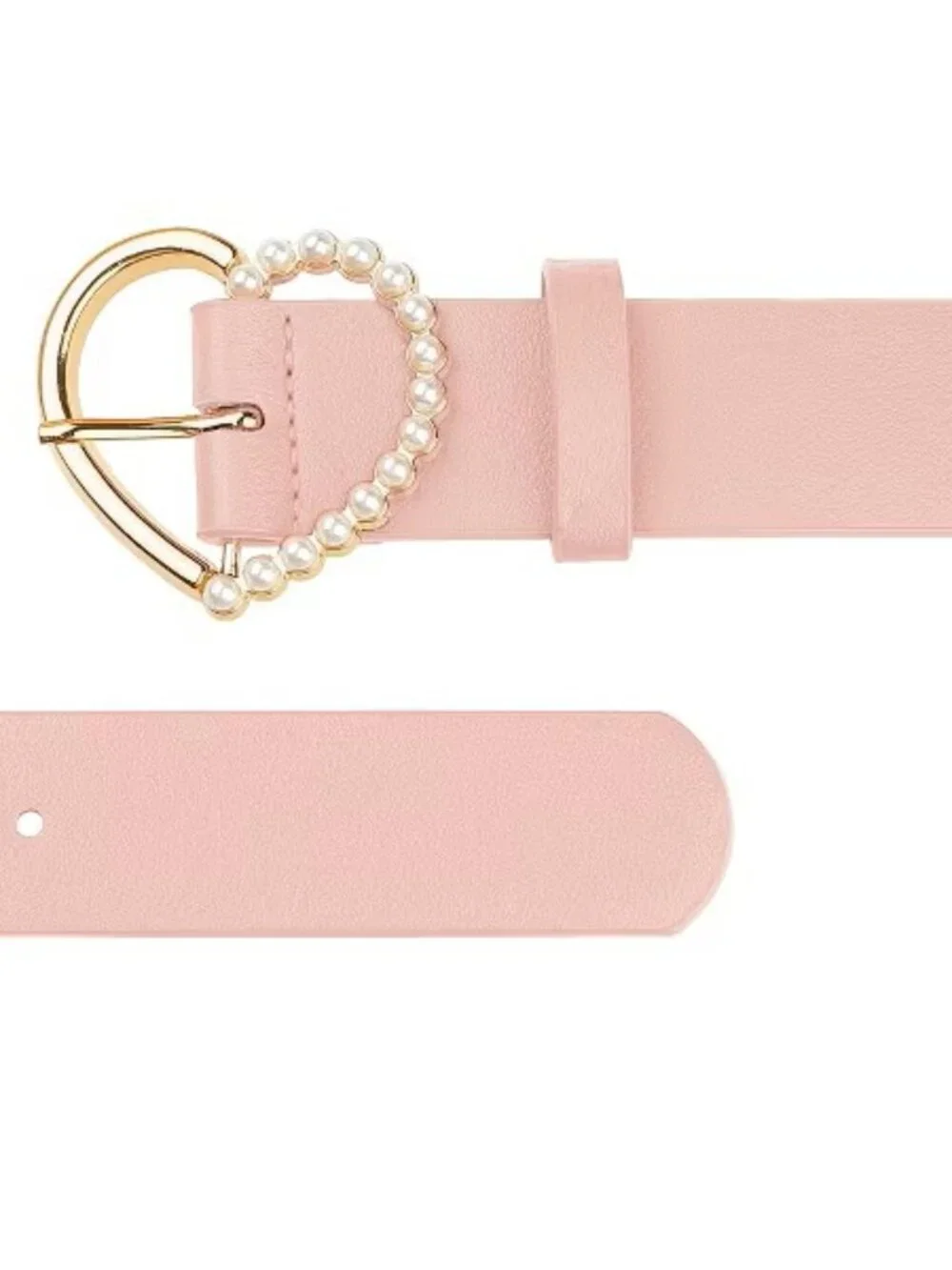 Pink Women’s Pearl Heart Buckle Waist Belt Fashion Dress Accessory Elegant Chic